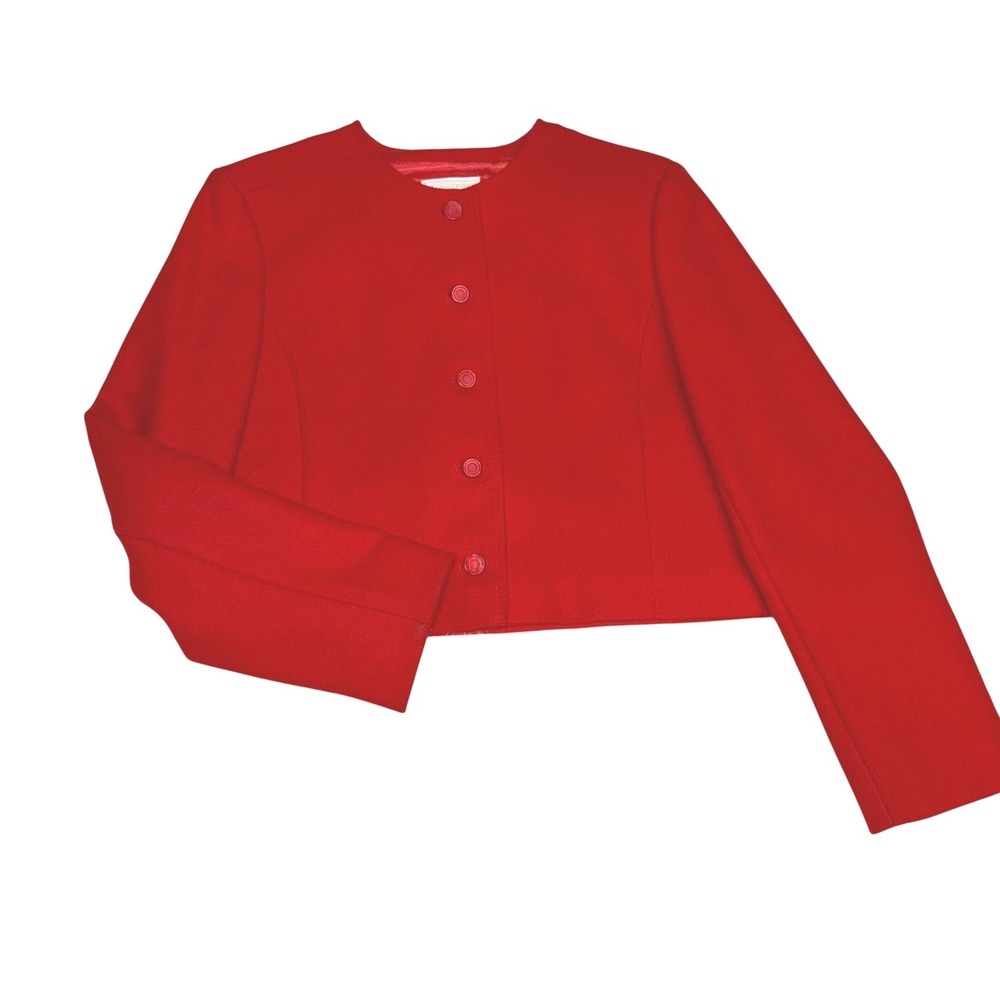 Pendleton vintage Red Wool Cropped Jacket‎ Blazer Collarless Womens Size 12